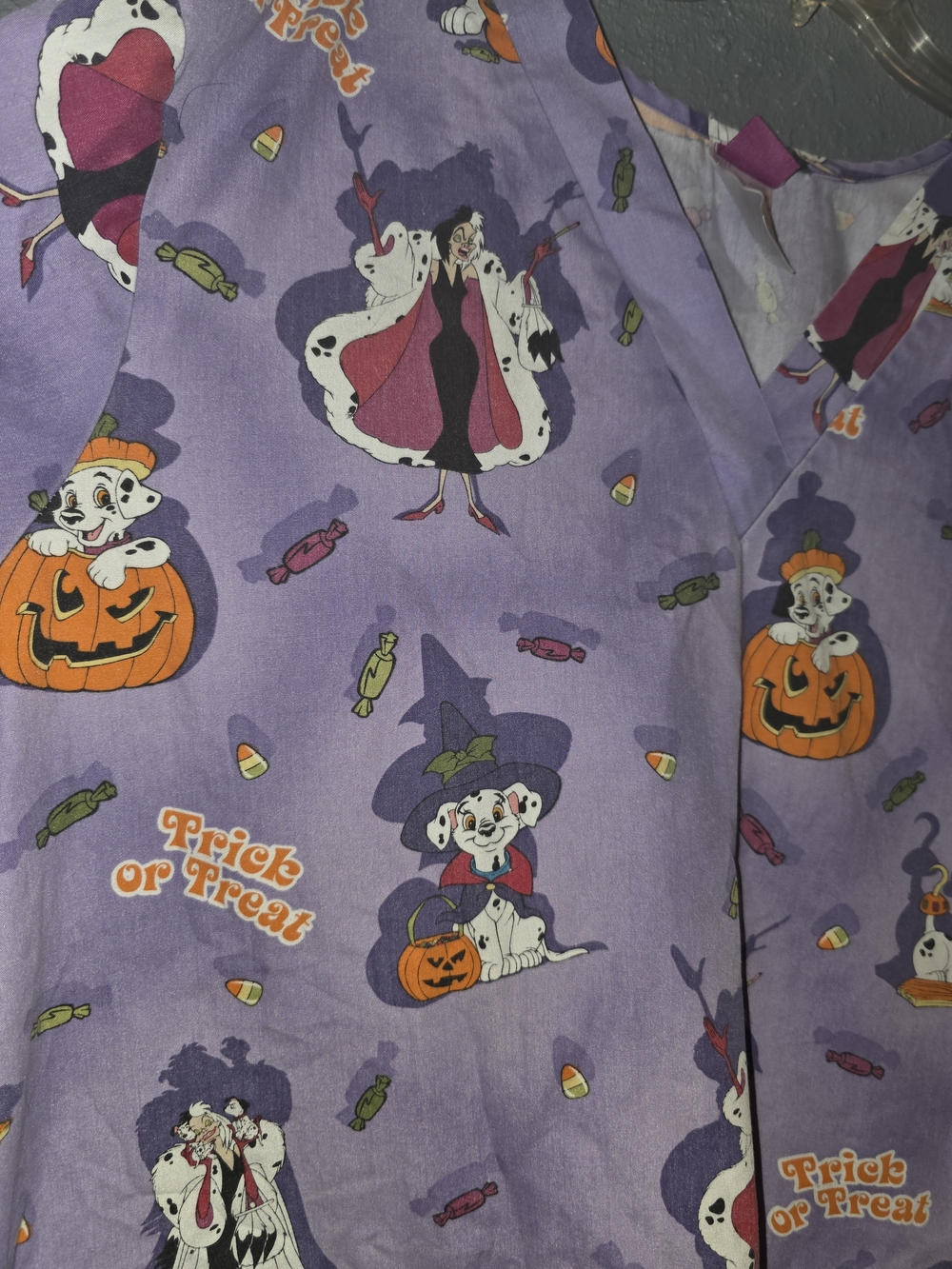 Disney Purple Halloween Print Scrub Top - Picture 2 of 4
